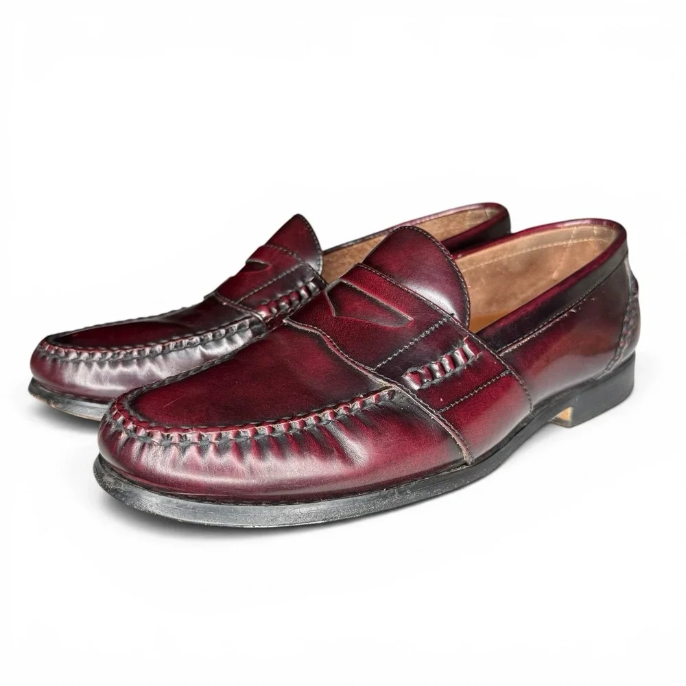 GH Bass Weejuns 9.5 Oxblood Burnished Leather Penny Loafers Dress Shoes Moc Toe